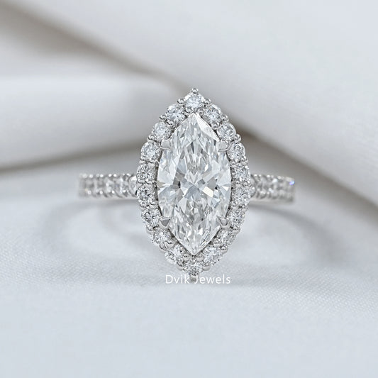 Marquise Cut Halo Diamond Wedding Ring