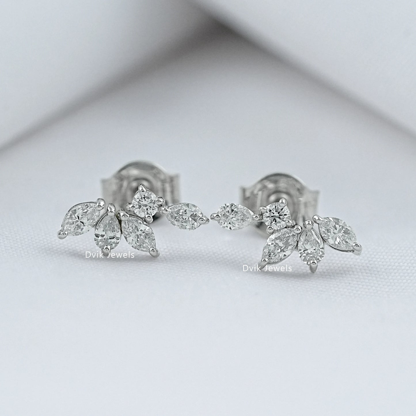 Marquise Cut Lab Diamond Leaf Cluster Stud Earrings Earrings