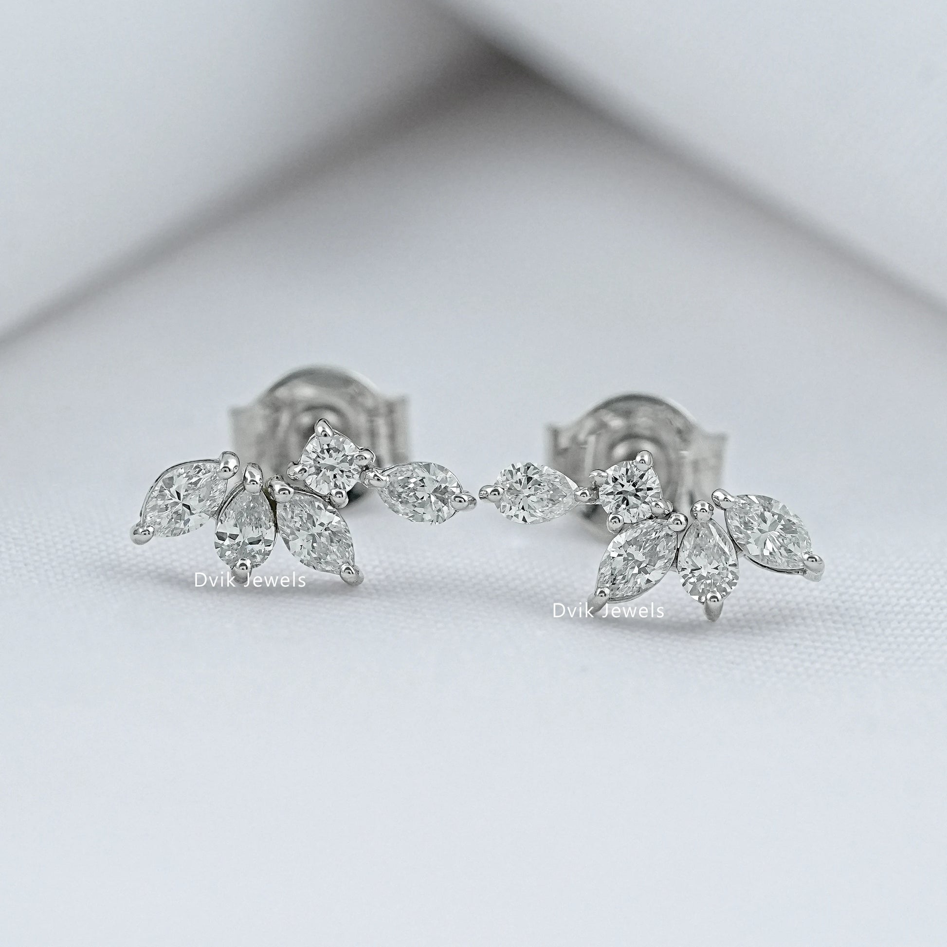 Marquise Cut Lab Diamond Leaf Cluster Stud Earrings Earrings
