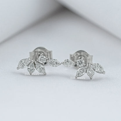 Marquise Cut Lab Diamond Leaf Cluster Stud Earrings Earrings