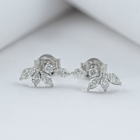 Marquise Cut Lab Diamond Leaf Cluster Stud Earrings Earrings