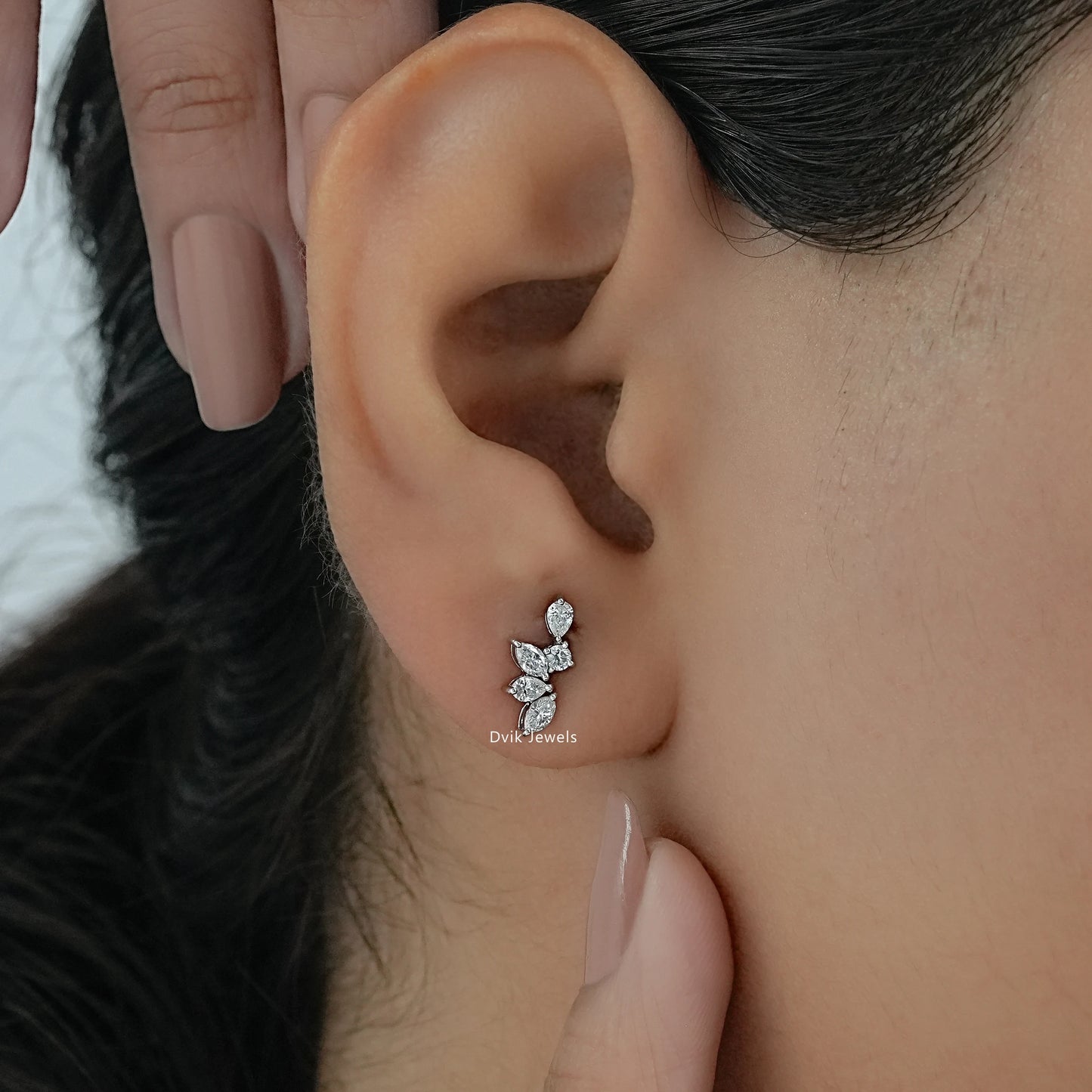 Marquise Cut Lab Diamond Leaf Cluster Stud Earrings Earrings