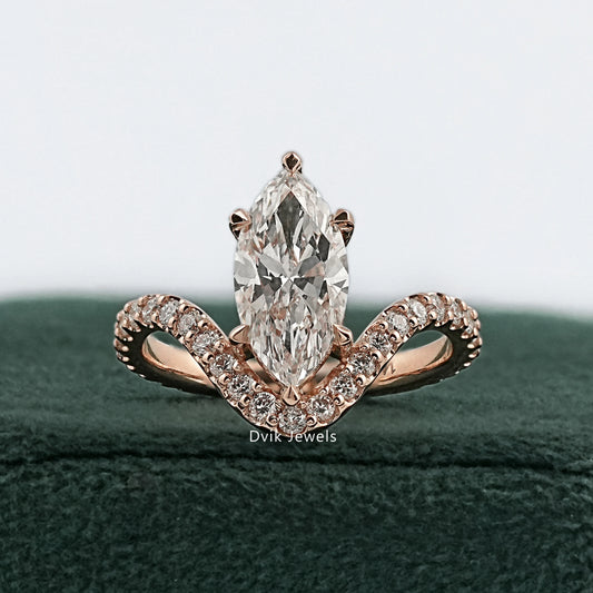 Marquise crown ring rose gold with pave diamond band front view