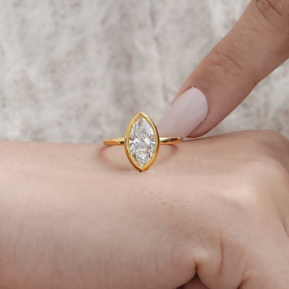Bezel Set Marquise Lab Diamond Soliteire Ring