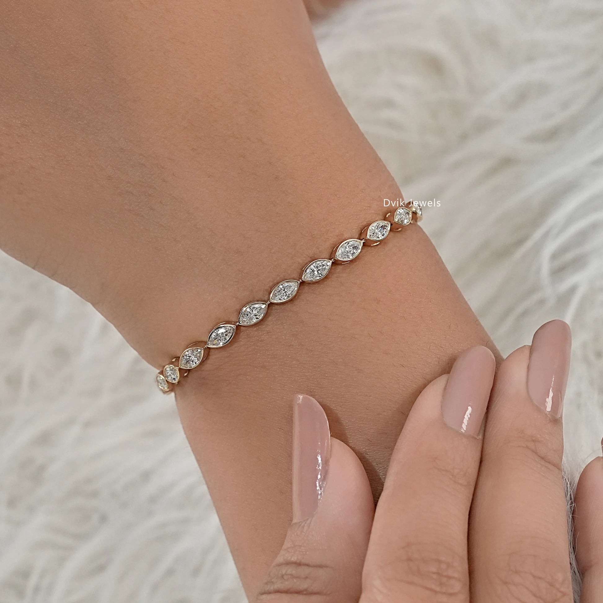 Marquise Cut Lab Diamond Bezel Set Tennis Bracelet Bracelet