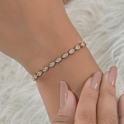 Marquise Cut Lab Diamond Bezel Set Tennis Bracelet Bracelet