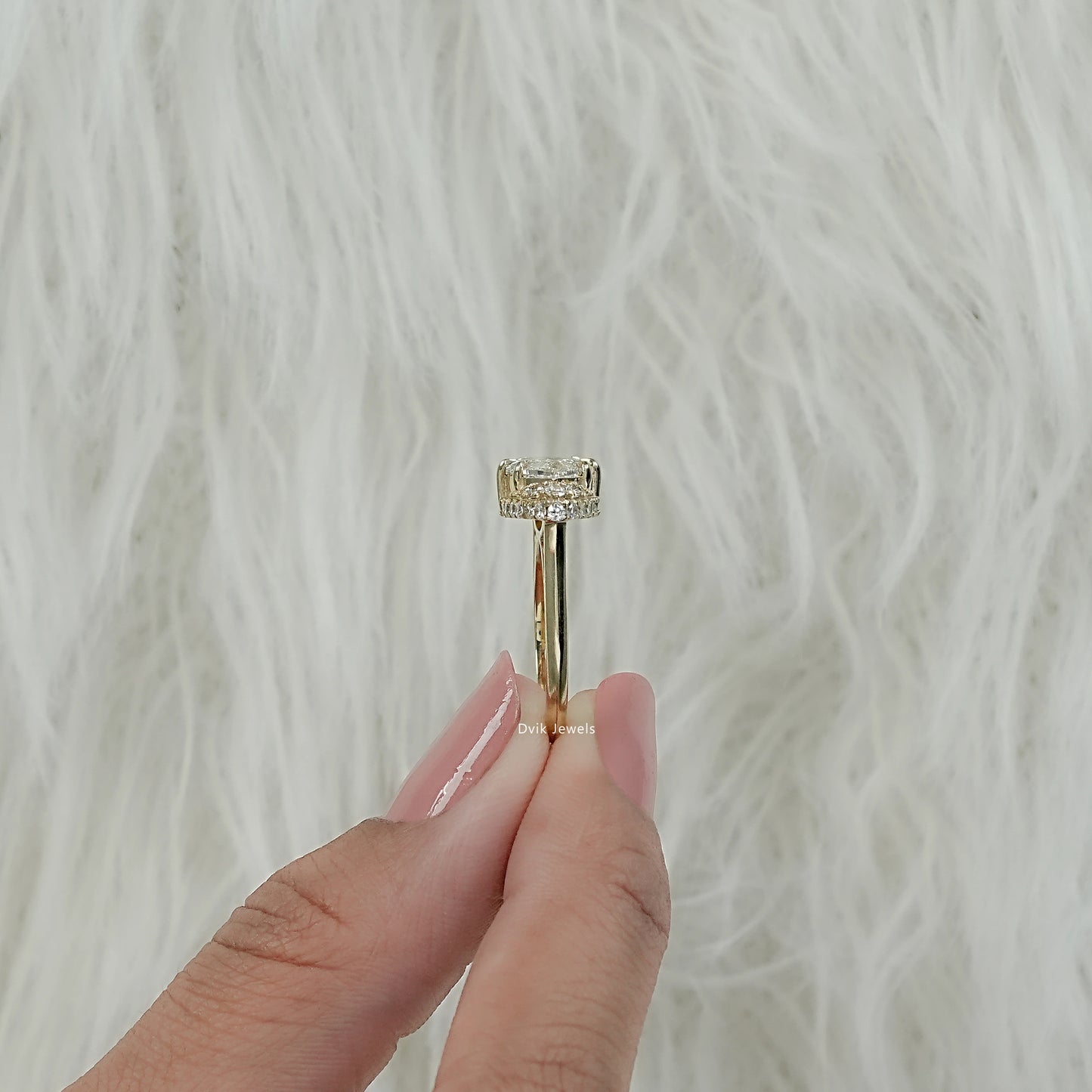 Marquise pave diamond engagement ring showing brilliance of the stone and pave detailing