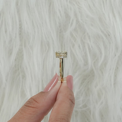 Marquise pave diamond engagement ring showing brilliance of the stone and pave detailing