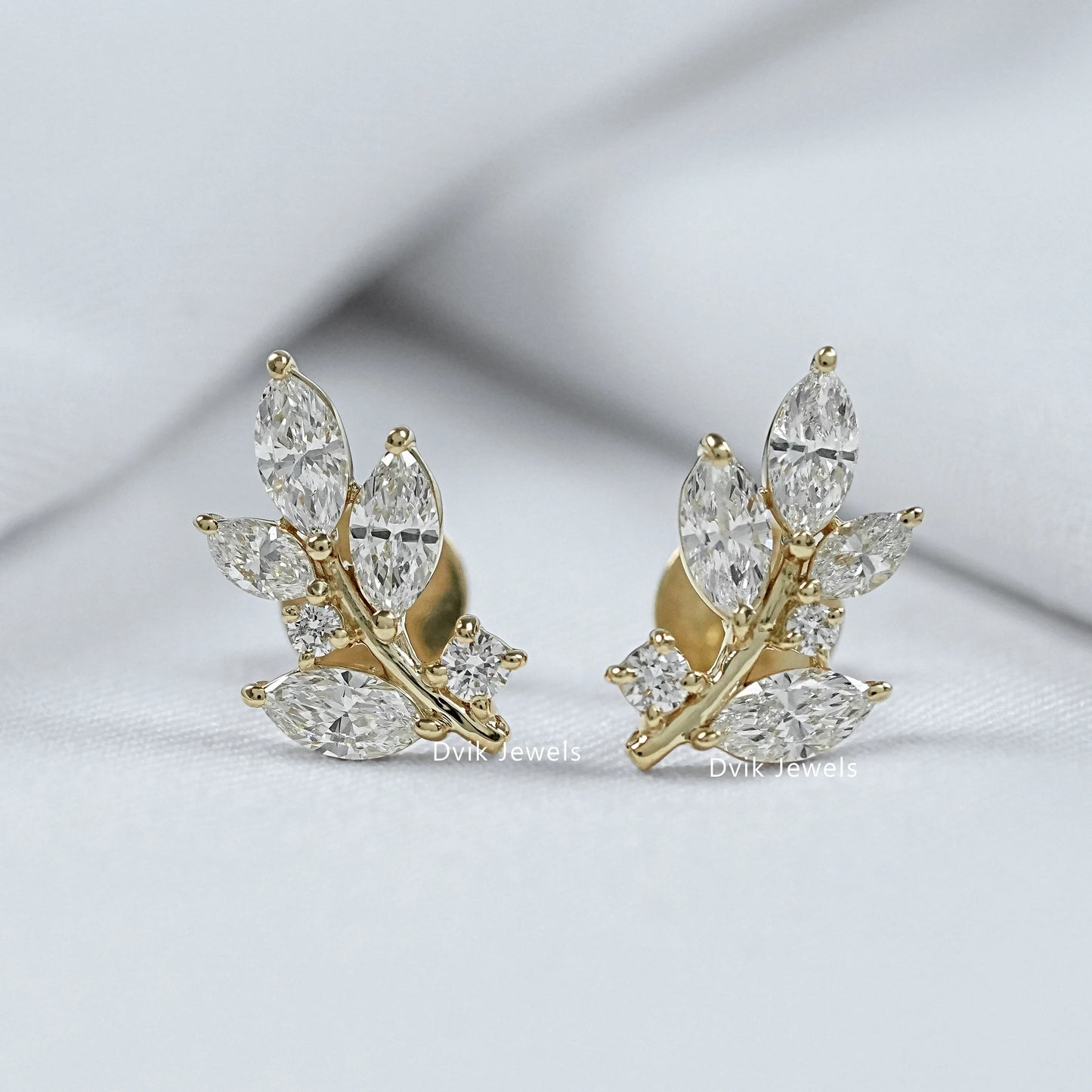 Marquise Cut Lab Grown Diamond Leaf Stud Earrings