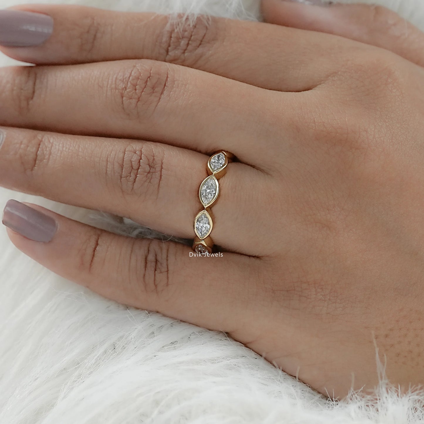 Bezel Set Seven Stone Marquise Lab Diamond Ring