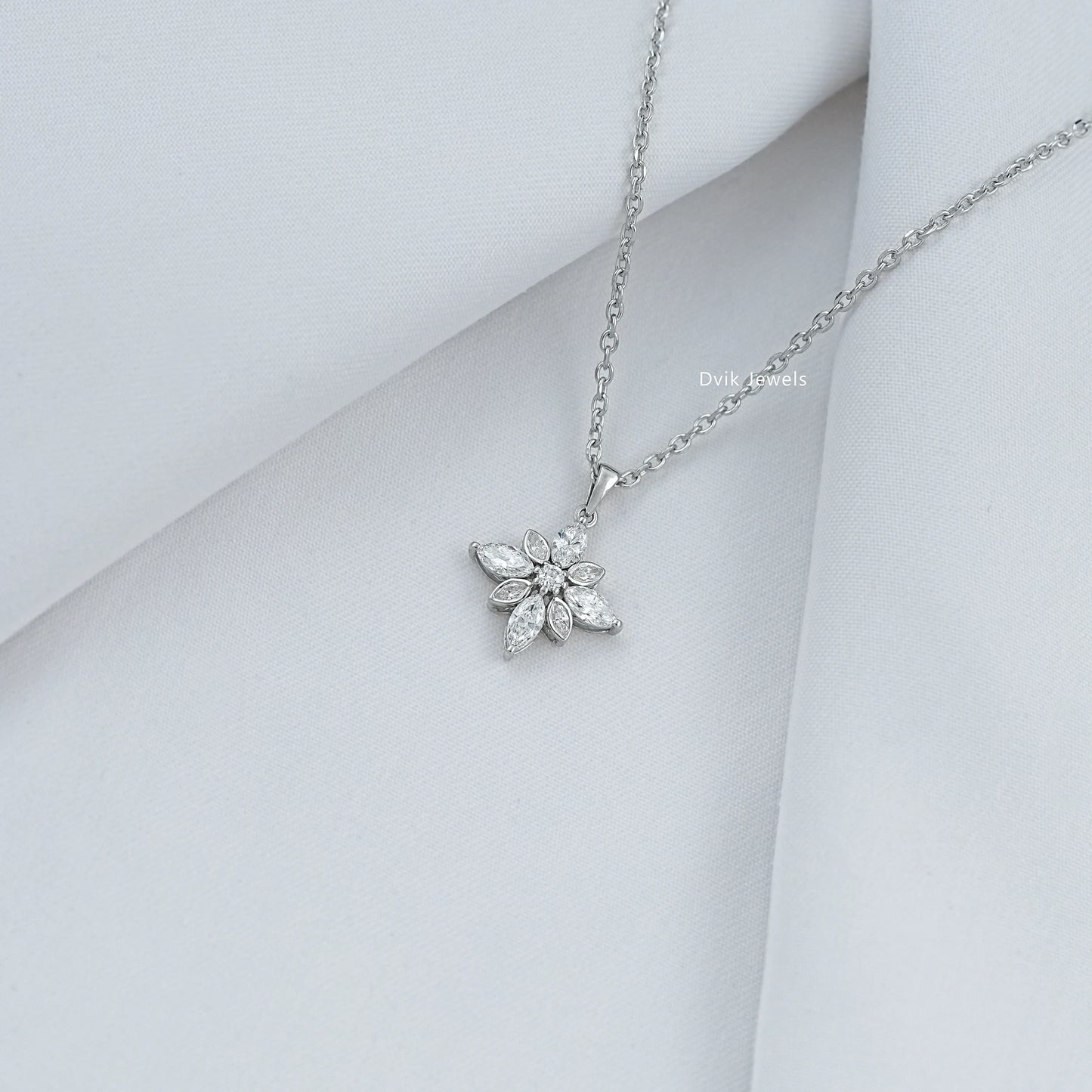 Marquise Cut Bezel Set Floral Diamond Pendant