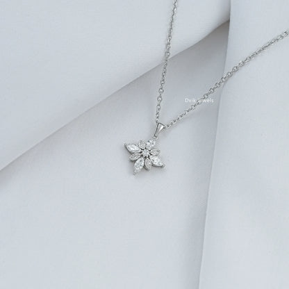 Marquise Cut Bezel Set Floral Diamond Pendant