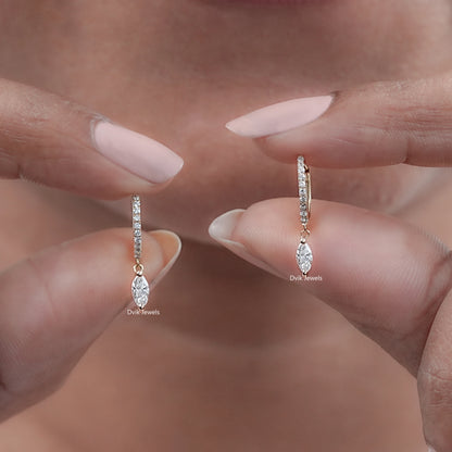 Marquise Cut Diamond Dangle Huggie Hoop Earring