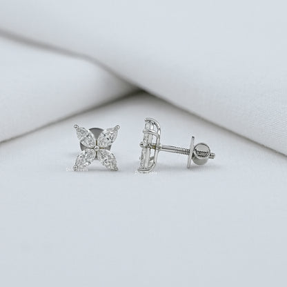 Marquise Cut Diamond Flower Stud Earrings