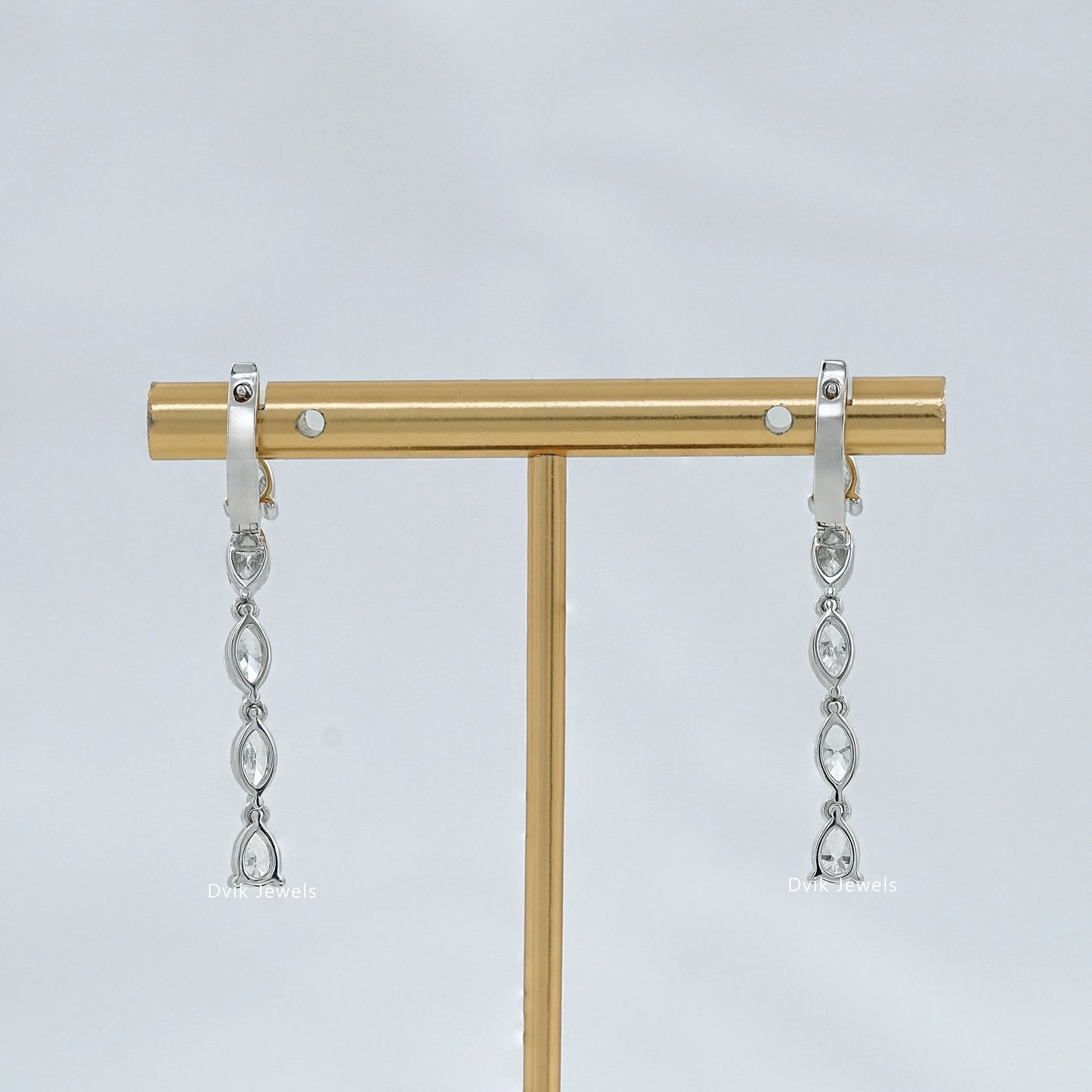 Marquise And Pear Diamond Linear Hoop Earrings