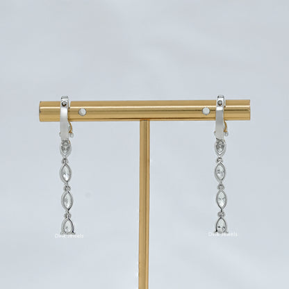 Marquise And Pear Diamond Linear Hoop Earrings