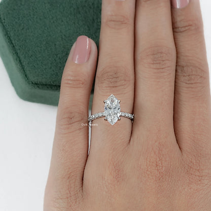 Marquise Cut Lab Diamond Engagement Ring with Pave Band