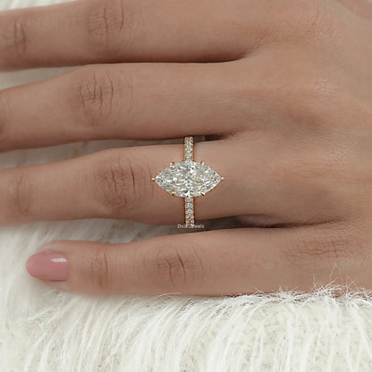Marquise Cut Lab Diamond Hidden Halo Accent Ring