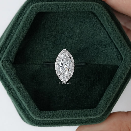 Classic Marquise Cut Halo Diamond Engagement Ring