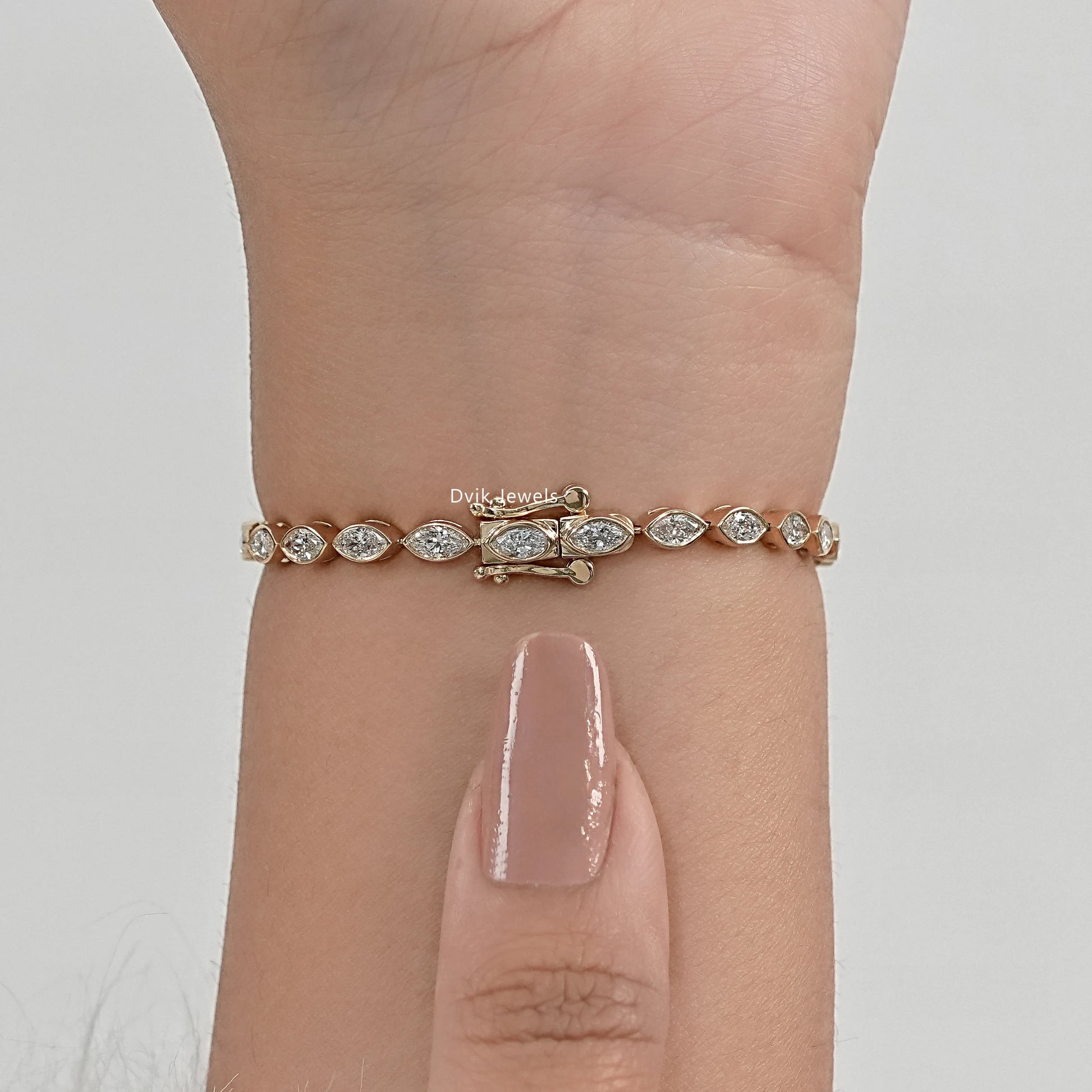 Marquise Cut Lab Diamond Bezel Set Tennis Bracelet Bracelet