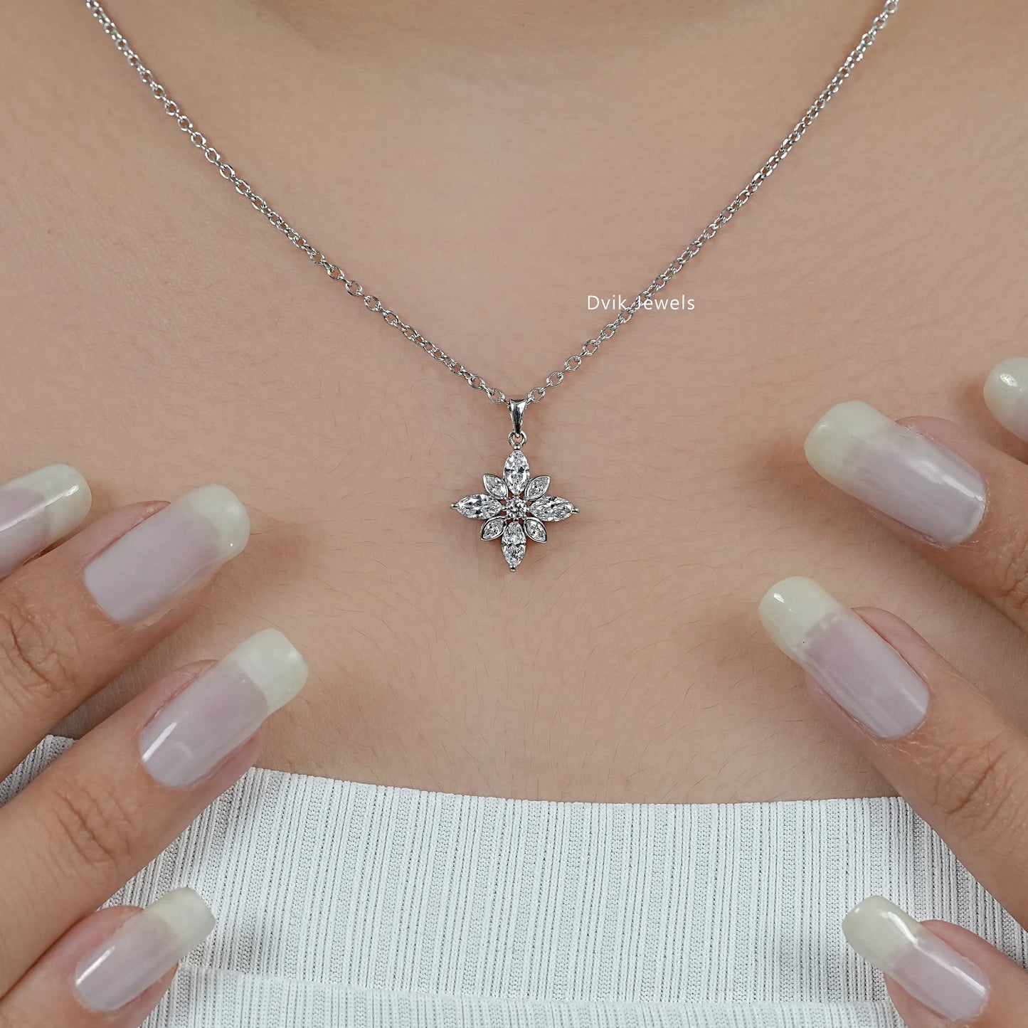 Marquise Cut Bezel Set Floral Diamond Pendant