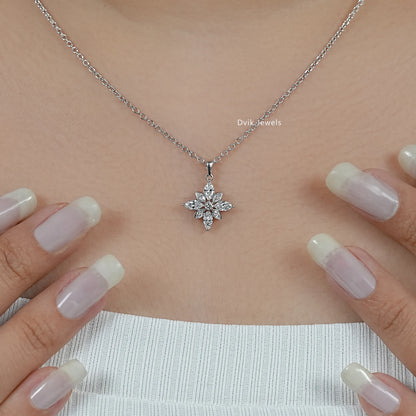 Marquise Cut Bezel Set Floral Diamond Pendant