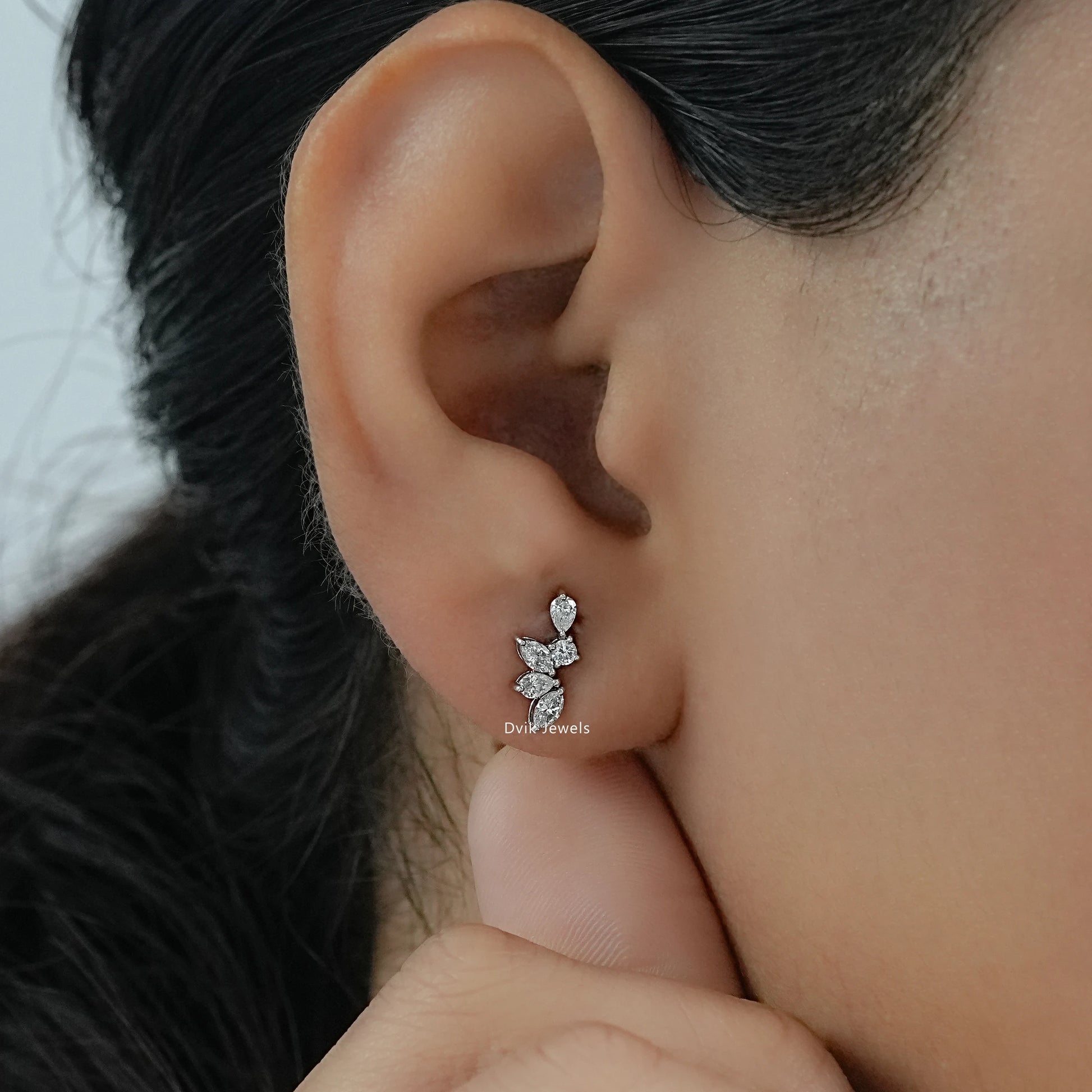 Marquise Cut Lab Diamond Leaf Cluster Stud Earrings Earrings