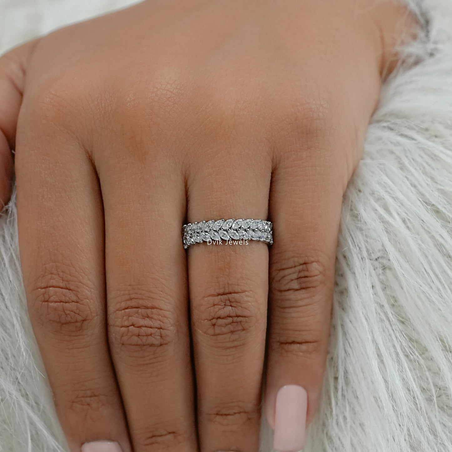 Double Row Marquise Lab Diamond Wedding Band