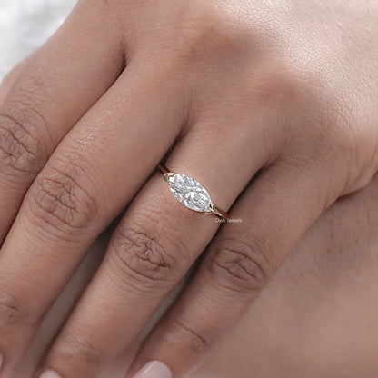 East-West Marquise Lab Diamond Half Bezel Ring