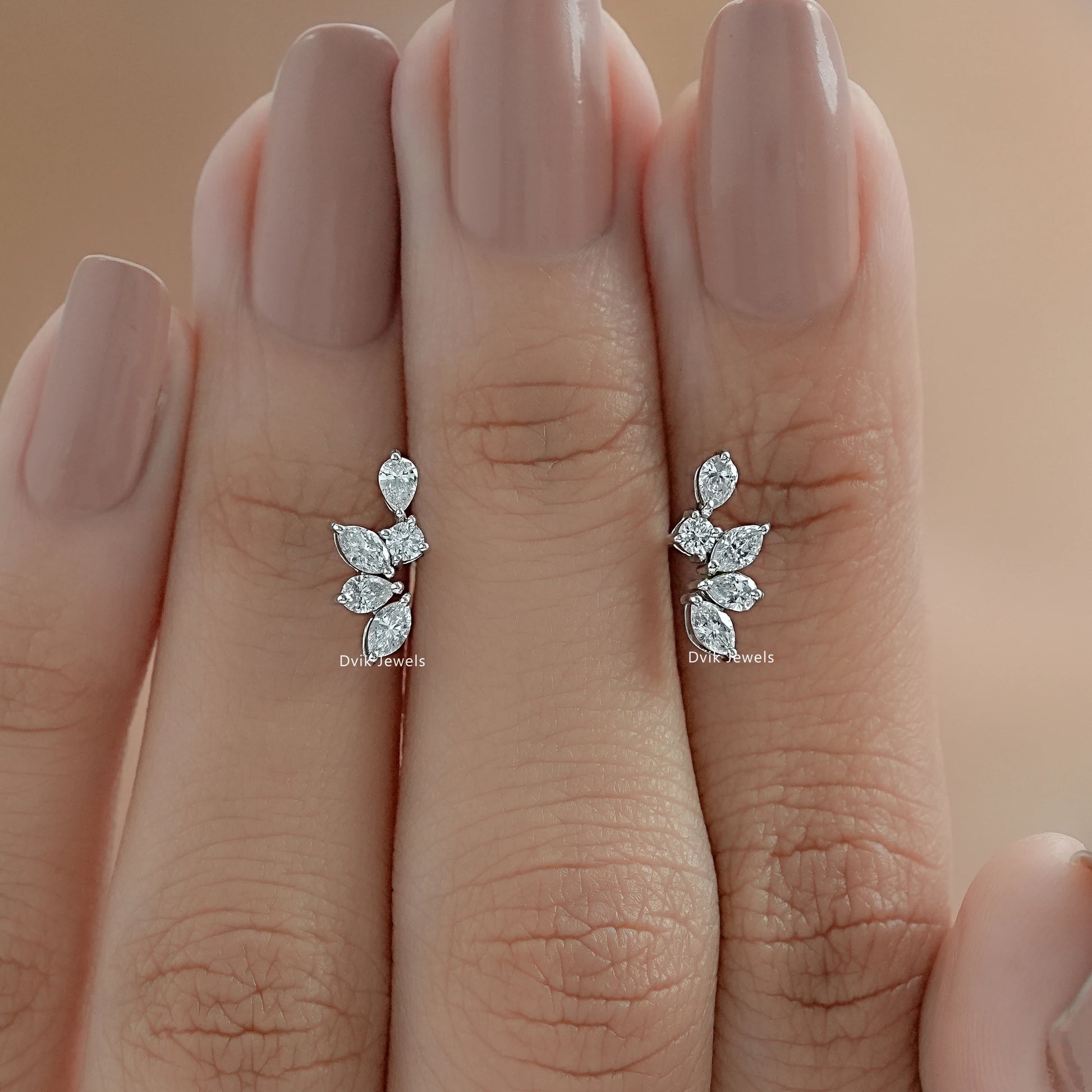 Marquise Cut Lab Diamond Leaf Cluster Stud Earrings Earrings