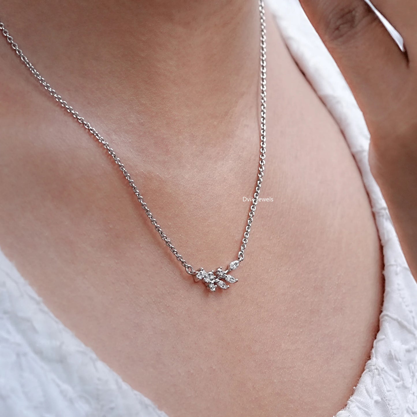 Marquise Cut Diamond Minimalist Leaf Diamond Pendant