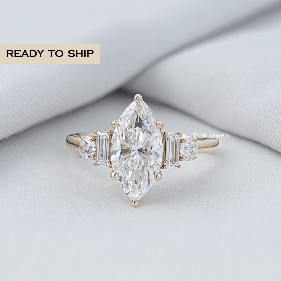 Marquise And Baguette Cut Five Stone Diamond Ring