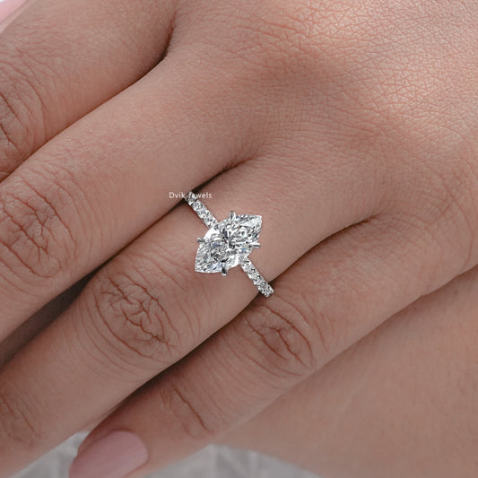 Marquise Cut Lab Grown Solitaire Accent Engagement Ring