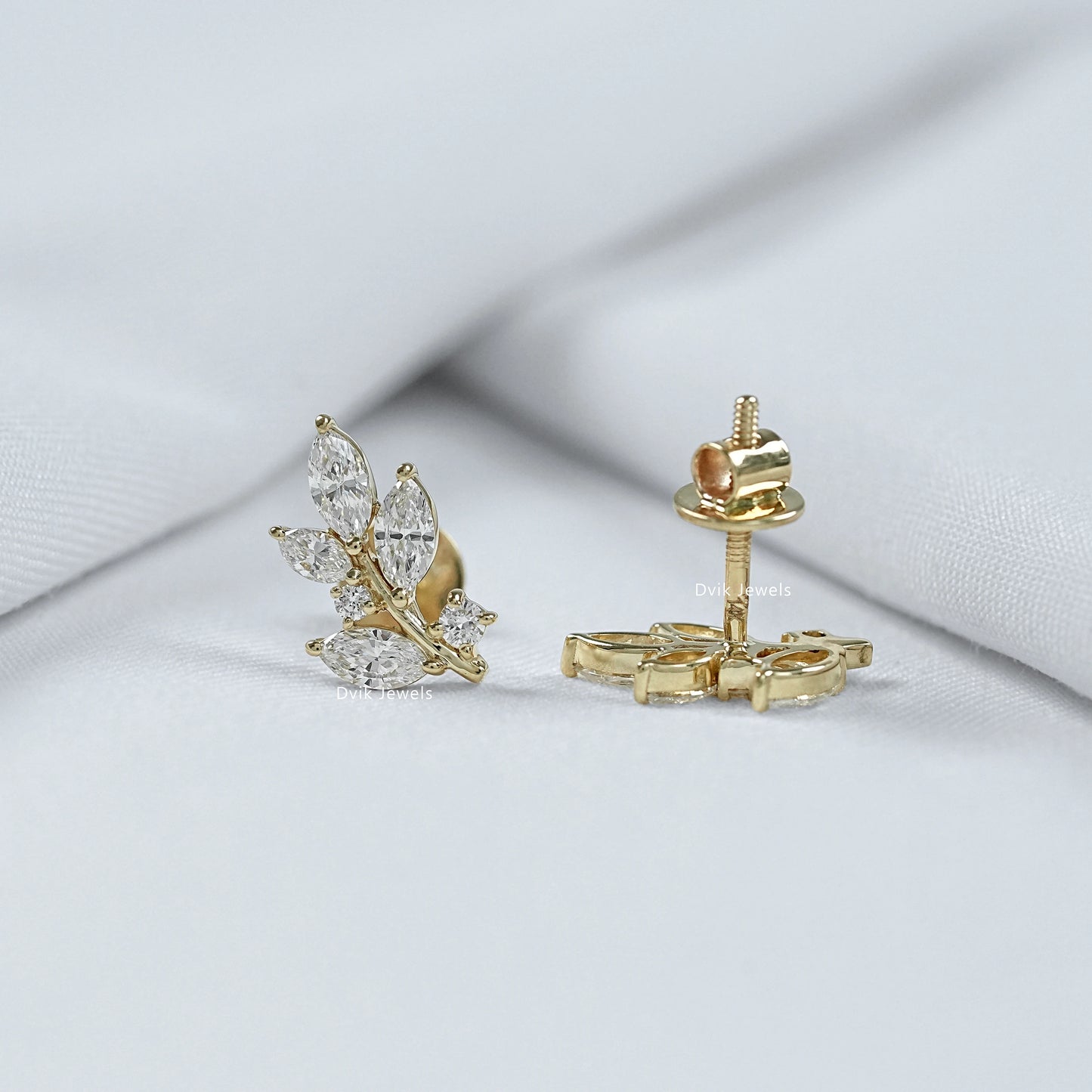 Marquise Cut Lab Grown Diamond Leaf Stud Earrings