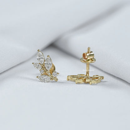 Marquise Cut Lab Grown Diamond Leaf Stud Earrings