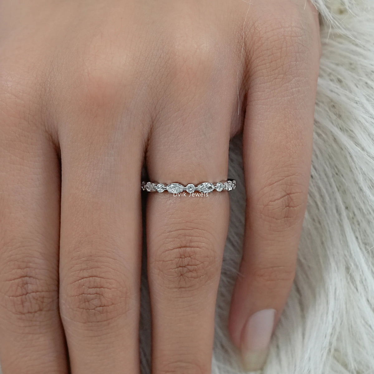 Marquise & Round Cut Lab Diamond Eternity Band Ring