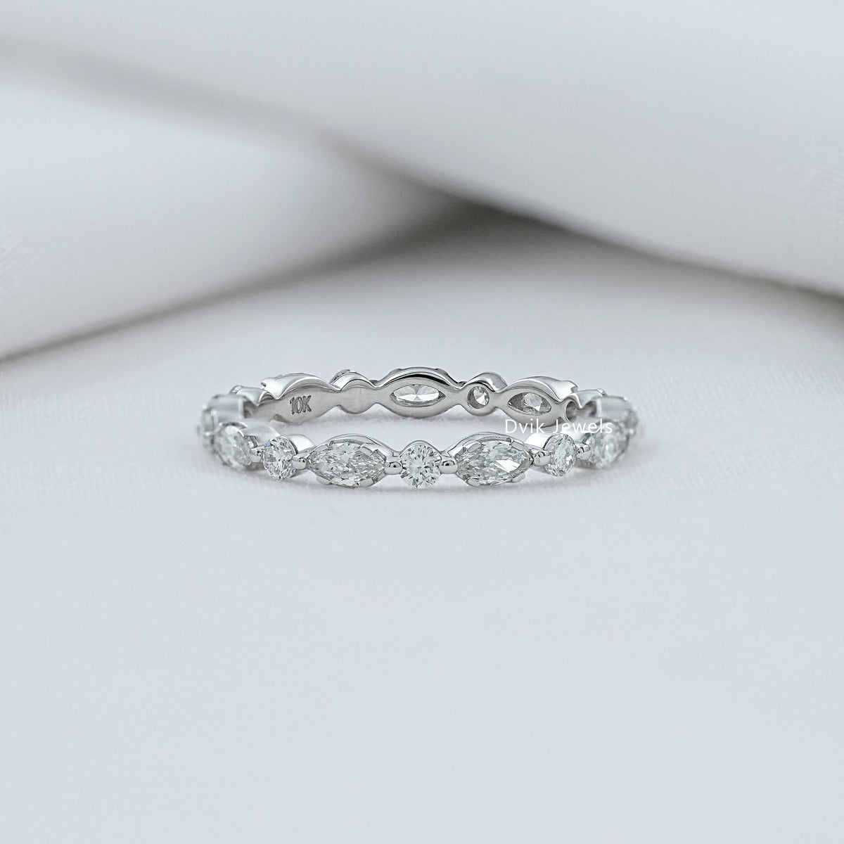 Marquise & Round Cut Lab Diamond Eternity Band Ring