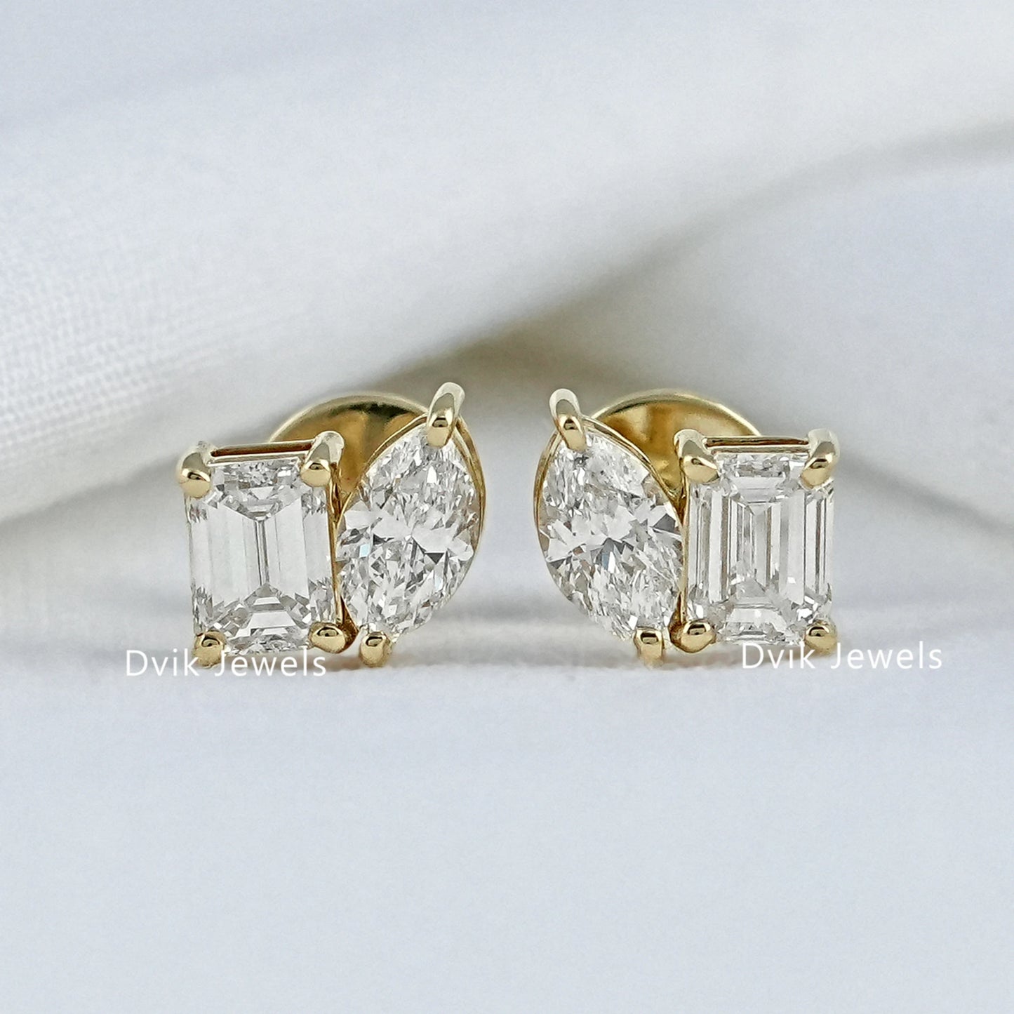 Emerald and Marquise Cut Lab Diamond Toi Moi Stud Earrings Earrings