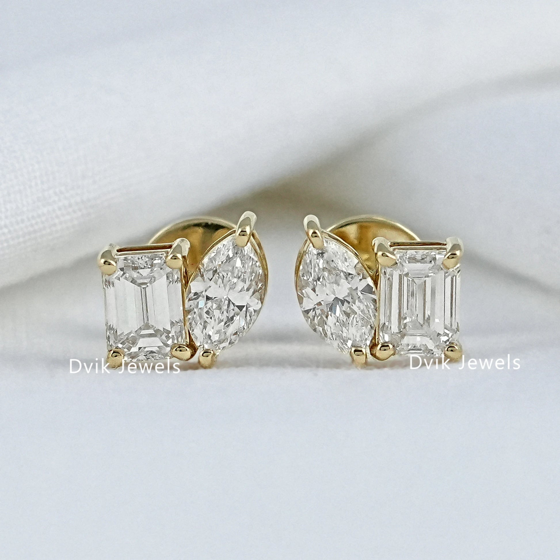 Emerald and Marquise Cut Lab Diamond Toi Moi Stud Earrings Earrings