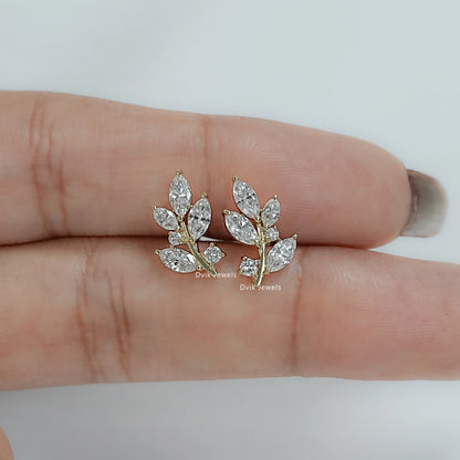 Marquise Cut Lab Grown Diamond Leaf Stud Earrings