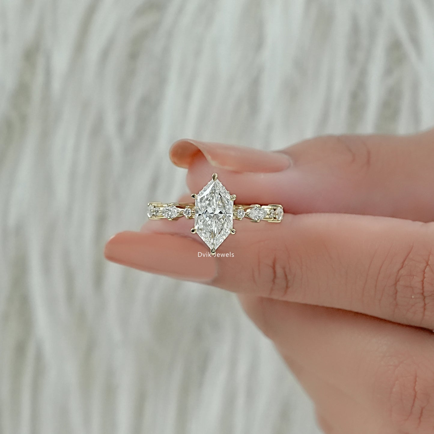 Dutch Marquise Lab Diamond Solitaire Accent Ring Ring