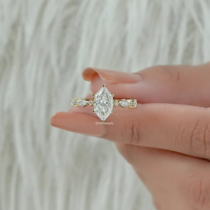 Dutch Marquise Lab Diamond Solitaire Accent Ring Ring