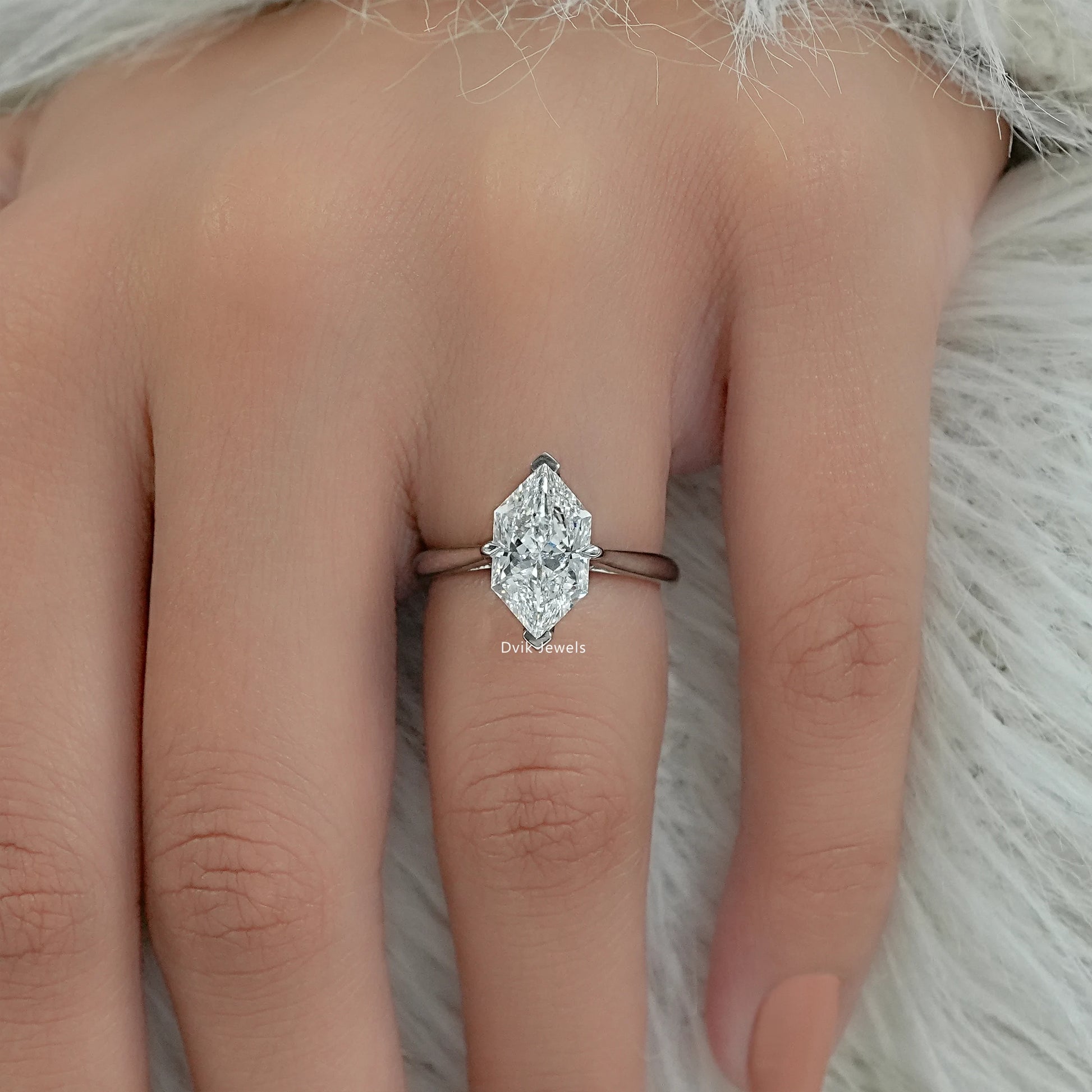 Dutch Marquise Lab Diamond Solitaire Ring with Four Prong Setting Ring