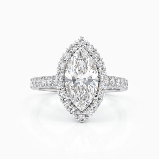 Marquise Cut Halo Diamond Wedding Ring