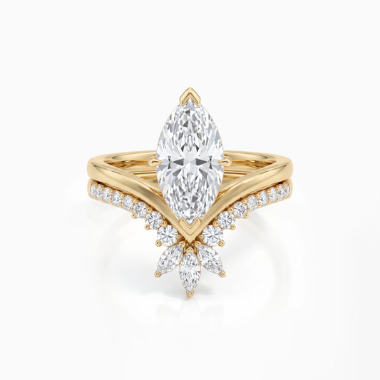 Marquise Cut Lab Diamond Chevron Bridal Ring Set Bridal Ring Set