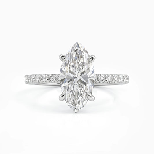 Marquise Cut Lab Diamond Engagement Ring with Pave Band Ring