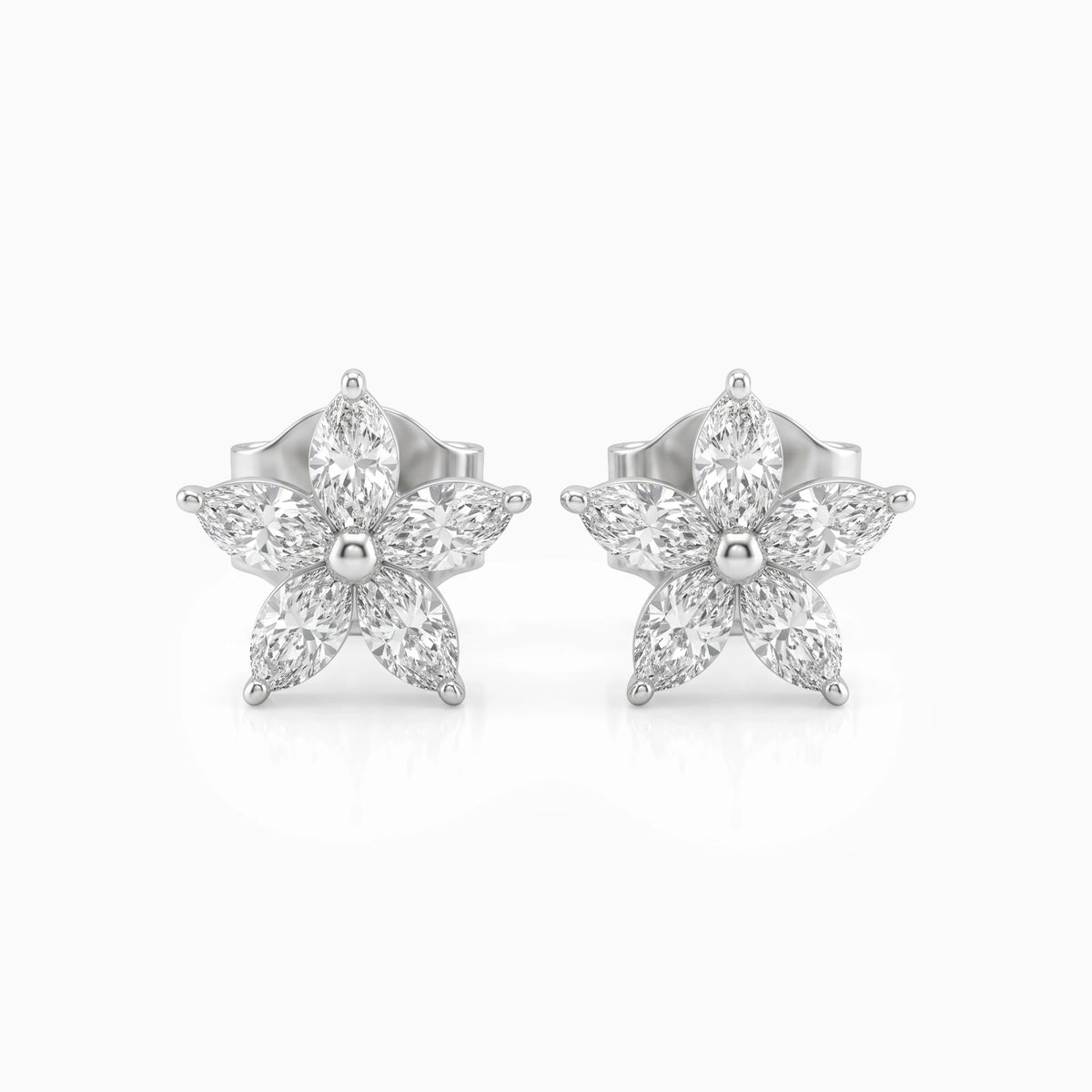 Marquise Cut Lab Diamond Floral Stud Earrings