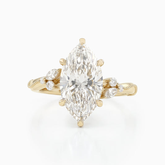 Marquise Cut Lab Diamond Leaf Cluster Engagement Ring Ring