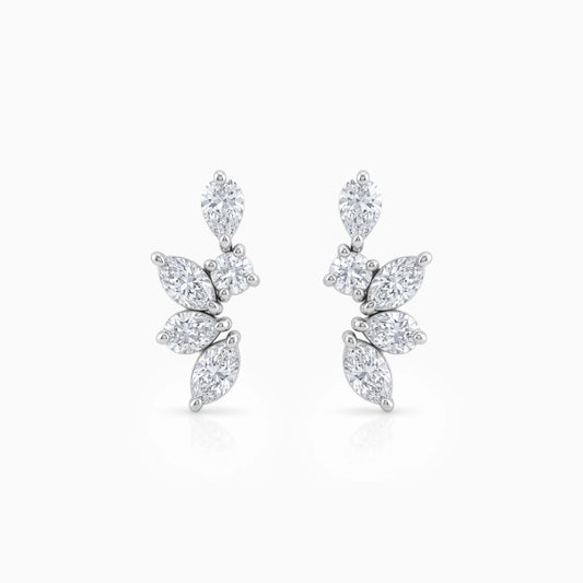 Marquise Cut Lab Diamond Leaf Cluster Stud Earrings