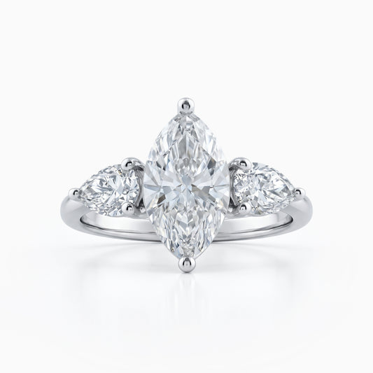 Marquise Cut Lab Diamond Three Stone Engagement Ring Ring